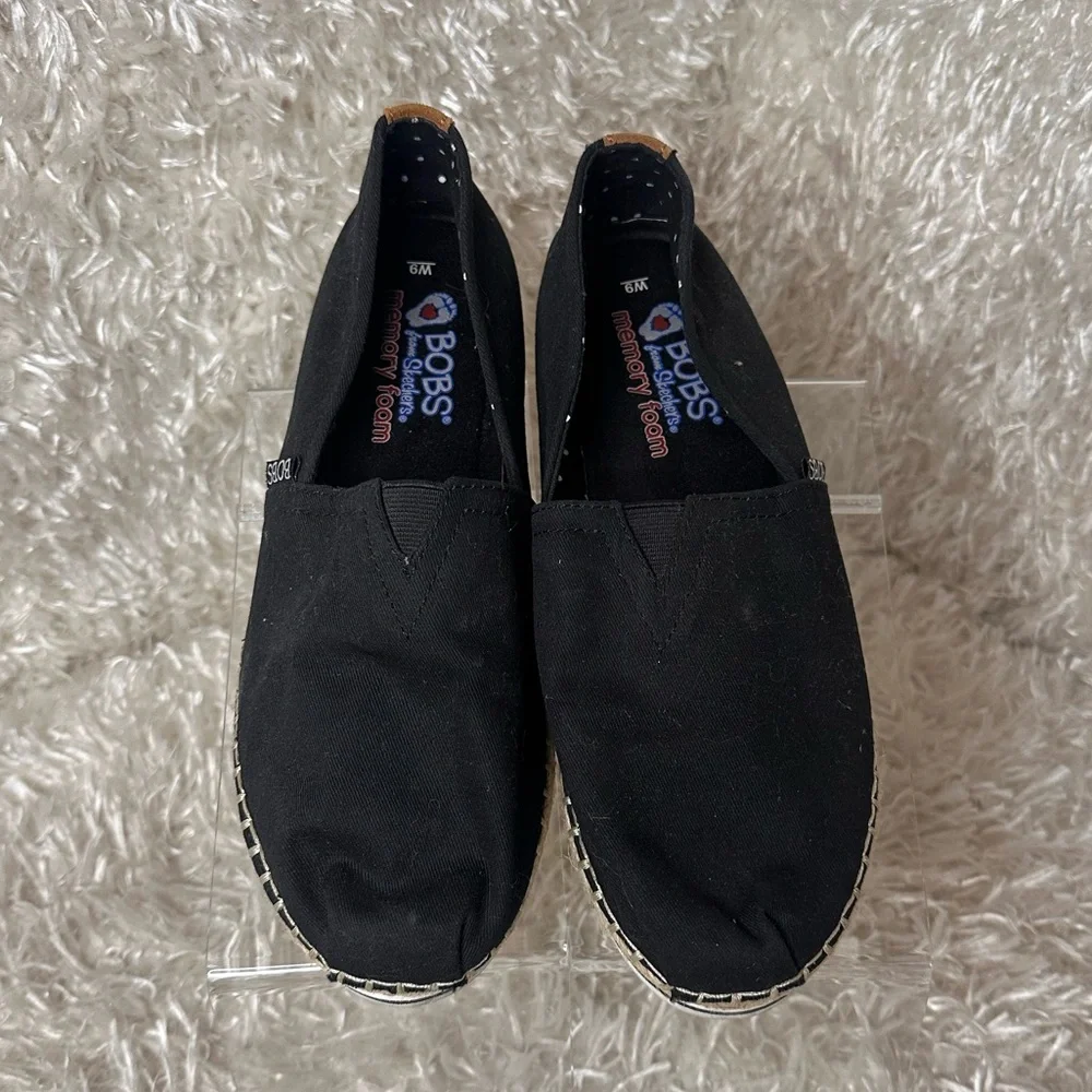 BOBS from Skechers Breeze Black Espadrille Slip-On Flats Women's Size 9